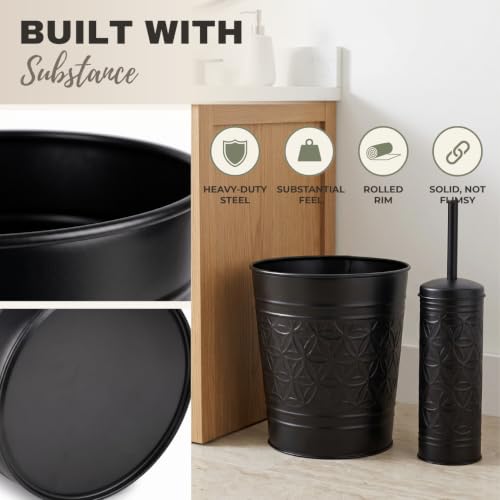Autumn Alley Handcrafted Black Farmhouse Bathroom Trash Can and Toilet Bowl Brush with Holder Set - Metal Black Bathroom Accessories Set for Classic Bathroom Décor - color: Black