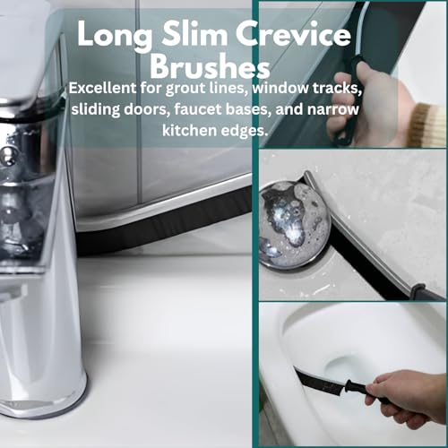 Crevice Cleaning Brush Set 11-Piece Multi-Purpose Hard & Soft Bristle Brushes for Kitchen, Bathroom Tile Grout Sink Bottles & Crevices Deep Cleaning Tools for Home Car & Appliances Black & White