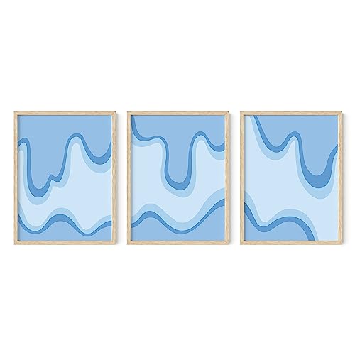 HAUS AND HUES Blue Wall Art with Frame - Set of 3 Watercolor Painting Art, Contemporary Modern Abstract Decor (Beige Frame, 12x16) - color: Color Drip, size: 12"L x 16"W, style: Beige Framed