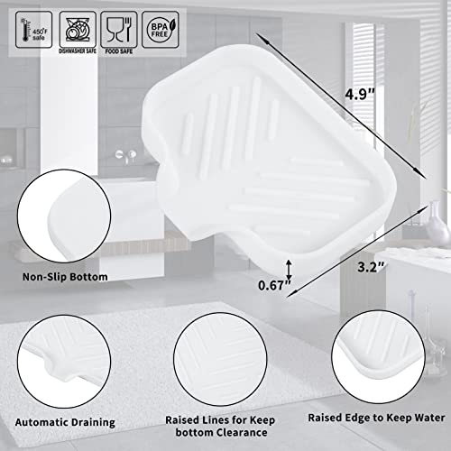 MicoYang Silicone Soap Dish with Drain Spout, Self-Draining Sink Organizer Tray for Bathroom and Kitchen, Sponges, Dispensers and Soap Holder, Non-Slip and Dishwasher Safe, White (Compact, 4.9"×3.2") - color: White, size: S(4.9"×3.2")
