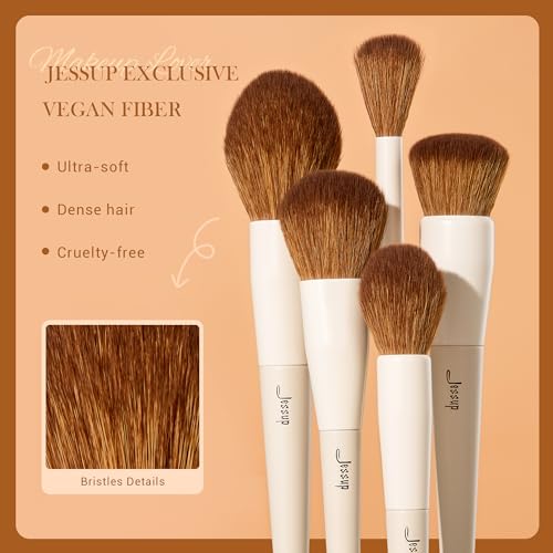 Jessup Makeup Brush Set 5Pcs Face Makeup Brushes Vegan Soft Foundation Brush Blush Brush Bronzer Contour Brush Highlighter Brush Fluffy Setting Powder Brush, Light Grey T493 - color: E-Light Grey-5pcs, size: Full Brush Set