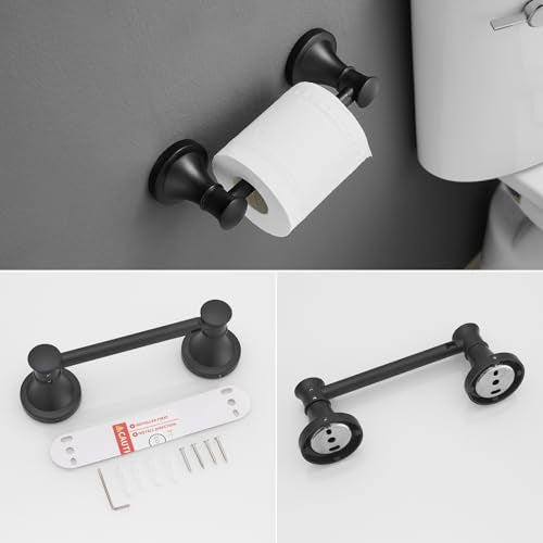 RUMOSE Toilet Paper Holder and Hand Towel Ring Matte Black Wall Mount Bathroom Hardware Accessories 2 PCS Set Flexible Pivoting Toilet Tissue Roll Holder and Towel Hanger, Stainless Steel - color: Matte Black