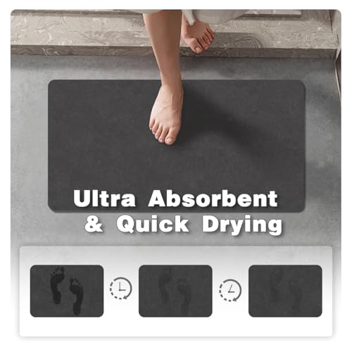 TYUU Bath Mat, Bathroom Rugs Non Slip Washable Thin Absorbent Quick Dry Bath Mat Fits Under Door Bathroom Floor Mat Perfect for Bath, Shower, or Sink 20"x48" Black - color: Black, size: 1'8" X 4' (Rectangular)