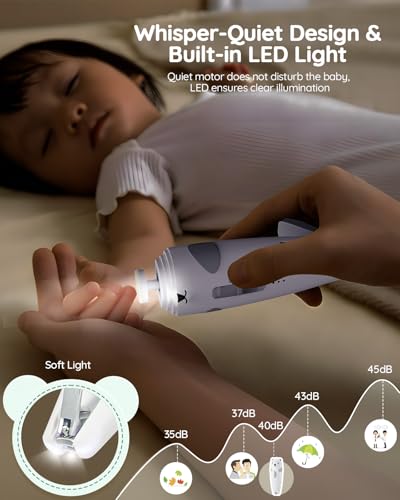 Lilian&Gema Baby Healthcare and Grooming Kit, 28-in-1 Rechargeable Nail Trimmer Electric Set, Dual Auto Light Baby Nail Care Kit, Portable Newborn Nursery Health Care Set for Infant Toddlers Boy Girl - color: Grey