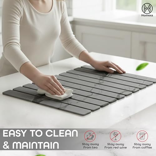 Stone Dish Drying Mat 24" x 16" – Dish Drying Stone Mat – Large Diatomaceous Earth Drying Mat with Non-Slip Base – Quick Dry Kitchen Drying Pad for Dishes, Glassware & Bottles (Marbled Dark Grey) - color: Marbled Dark Grey