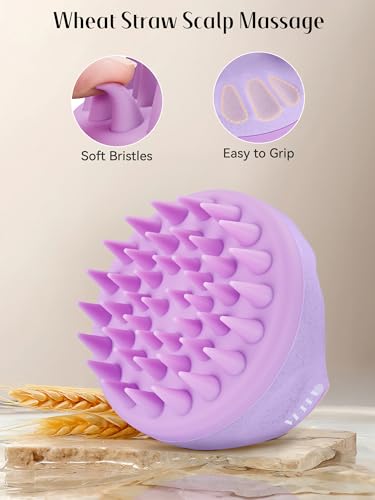 HEETA Scalp Massager with Soft Silicone Bristles for Hair Growth, Dandruff Removal, and Scalp Relaxation - Shampoo Brush for Wet or Dry Hair (Green & Purple) - color: Green & Purple
