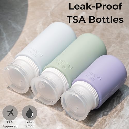 Travel Bottles for Toiletries TSA Approved Travel Size Containers BPA Free Leak Proof Refillable Liquid Silicone Squeezable Travel & HDPE Translucent Flip Top Bottles (Silicone & HDPE Flip Top) - style: Silicone & HDPE Flip Top