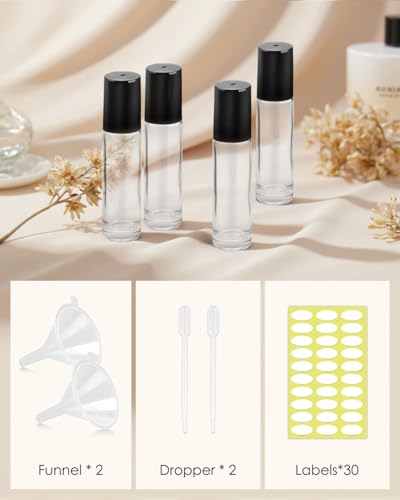 Worldgsb 12 Pack Essential Oil Roller Bottles, 10ml Refillable Clear Glass Roller Bottles with Stainless Steel Roller Balls and Caps for Travel, Perfume and Lip Gloss - color: Clear, style: 12 Pack