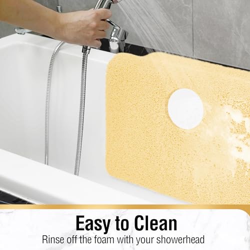 HITSLAM Square Shower Mat, 32 x 32 Inch Non Slip Bath Mat for Tub, Soft PVC Loofah Bathtub Mats with Drain Holes, Quick Drying Bathroom Stall Floor Mat, Bathroom Accessories Without Suction Cup, Beige - color: Beige, size: 32" x 32" (Square)