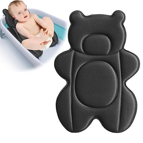 Infant Baby Bath Cushion,Fits Inside Most Baby Bathtubs, Breathable Soft Baby Bath Support Seat,Baby Bath Pad Bath Pillow for Bathtub,Newborn Bath Mat with 4 Suction Cups (Black) - color: Black