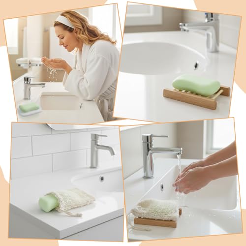 60 Pcs Soap Saver Set with Wooden Soap Dish, Exfoliating Bag, Saver Pads Bulk with Self Drain, Bar Soap Holder Mesh Bag for Shower and Bath Use Home Toilet Kitchen Hotel Restaurant