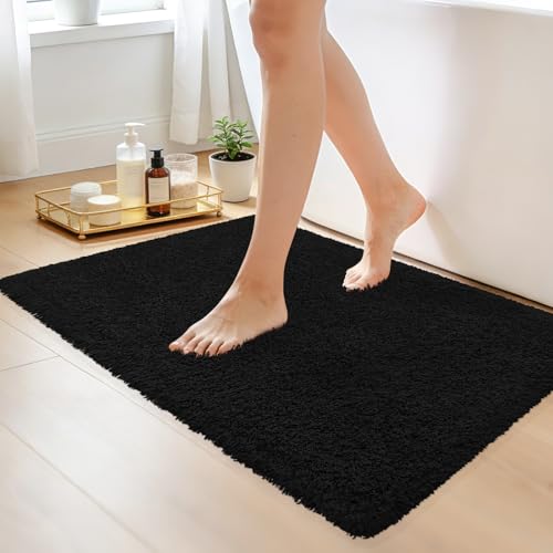 Bathroom Rugs 30"x20", Extra Soft Absorbent Plush Bath Mat Rubber Backing Quick Dry, Machine Washable Bath Mats for Bathroom Tub, Floor, Shower, Bedroom, Black - color: Black, size: 30" x 20"
