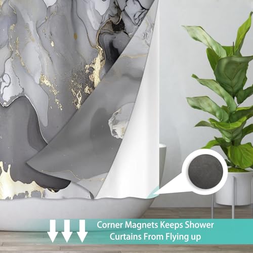 Marble Bathroom Sets with Rugs for Bathroom Decor, 72x72 Inches Gold Shower Curtain with Non-Slip Rugs and Accessories, Waterproof Machine Washable Bath (No Hooks-Gary 01) - color: No Hooks-gary 01