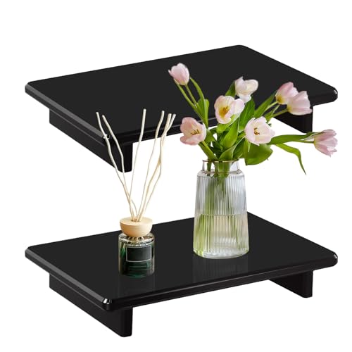 Large Black Acrylic Vanity Tray, Bathroom Countertop Organizer & Holder | 2-Pack, 12mm Thick, Raised Feet | Plant, Perfume & Cosmetic Display | Vanity, Nightstand, Desk, Sink & Kitchen Decor - size: Black-Large-9 x 5.9 x 1.5 inches