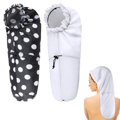 2 Pcs Large Shower Cap for Braids, Extra Long Shower Cap for Women Long Hair & Locs, Waterproof Hair Bonnets for Dreadlocks Drawstring Bath Caps for Women & Men (White, Polka Dots) - color: White, Polka Dots