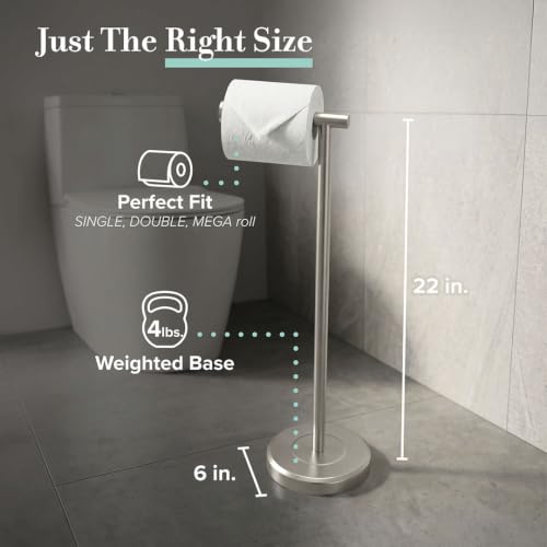 Gatco 1437SN Latitude II Standing Toilet Paper Holder, Freestanding Bathroom Tissue Roll Stand for Floor Placement, Satin Nickel, 22 Inch - color: Satin Nickel