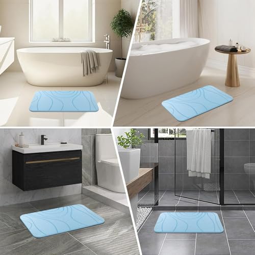 Stone Bath Mat, 2 Pack Diatomaceous Earth Shower Mat, Non-Slip Super Absorbent Quick Drying Bathroom Floor Mat, 24x15, Blue - color: Blue, size: 24" x 15" (2 Pack)