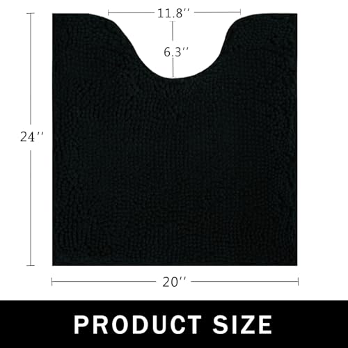 U-Shaped Toilet Rug, Chenille Contour Bathroom Mat, Non-Slip PVC Backing, Machine Washable, 24x20, Black - color: Black, size: 1'8" x 2' (20"x 24"U)