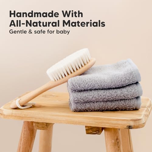 Wooden Baby Hair Brush for Toddler, Infant Cradle Cap (Walnut, Regular) | Soft Goat Bristles Brush for Newborn Girl, Boy Hair, Scalp, Styling, Gentle Grooming, Baby Comb, Baby Bath Essentials - color: Walnut, size: Oval, Regular 7"