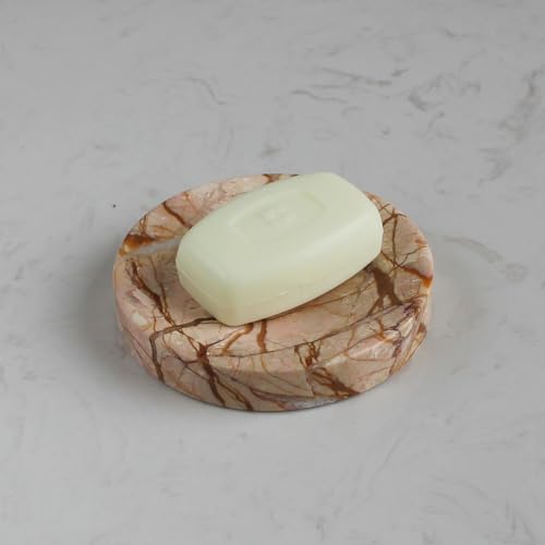Natural Pink Marble Soap Dish, Round Small Jewelry Dish, Sponge Holder for Bathroom, Kitchen - color: Pink Marble