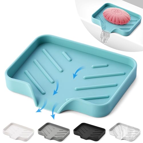 Light Green Silicone Soap Dish Tray, Self-Draining Soap Holder for Bar Soap, Silicone Soap Tray with Drainage, Soap Dishes for Kitchen Counter - color: Light Green, size: S(4.7X3.5) 1 PC