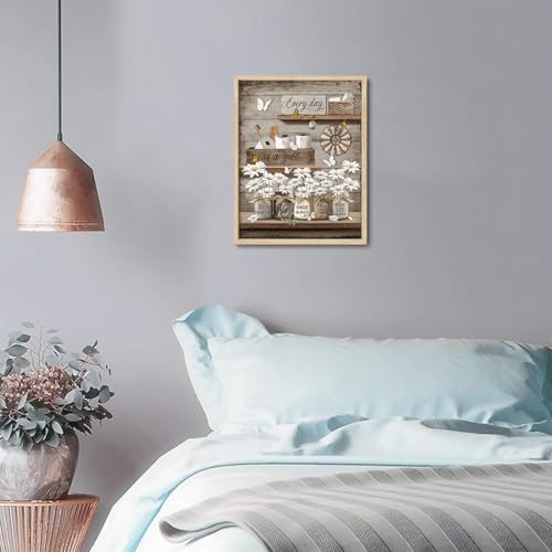 KISSFOX Framed Wall Art Bathroom Wall Decor Farmhouse Pictures Daisy Butterfly Canvas Art Inspirational Quotes Paintings Artwork For Restroom - color: Daisy Butterfly, size: 16x20 in