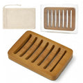 2-in-1 Soap Dish Combo Pack Includes 1 Bamboo Soap Holder and 1 Soap Bag, Slotted Wooden Soap Dish Self Draining, Shampoo Bar Tray for Shower, Bathroom, Countertop (Natural Brown Wood)