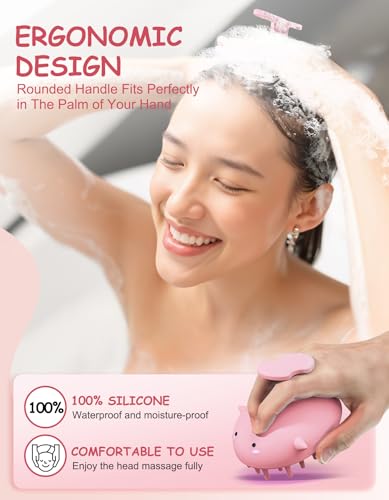 Scalp Massager Hair Growth, Silicone Scalp Scrubber Shower Shampoo Brush | One-Piece Silicone Scalp Exfoliator, Wet & Dry Hair Care, No Seams to Trap Water or Grime, Flakes and Buildup - color: Pink