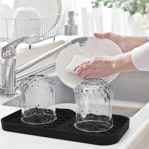 Yasmen Silicone Bathroom Soap Dishes, Sink Sponge Holder for Kitchen, Rubber Soap Dish with Drain, Shower Soap Sponge Tray, Sink or Counter Organizer, for Bar Soap, Bottle, Dish Soap Dispenser-Black - color: Black, size: L(9.5"×5.1" )
