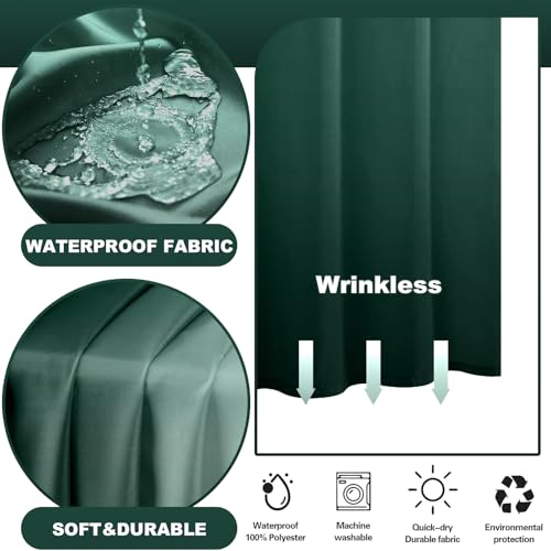 Extra Long No Hook Shower Curtain with Snap in Liner, Ombre Dark Green Shower Curtains and Liner Set, Hotel Fabric Bath Curtain for Bathroom, Mesh Top Window Waterproof Washable, 71" x 84" - color: Ombre Dark Green, size: 71"W x 84"L (Pack of 1)