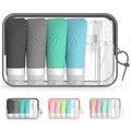 16-Piece Silicone Travel Bottles Set – TSA Approved Leakproof Toiletry Kit with Flat Easy-Squeeze Bottles, Pump & Spray, Waterproof Bag | 16-Piece Silicone Bottles Set,TSA Approved Leakproof,Easy-Squeeze Bottles,Come with Pump,Spray bottles and Waterproof