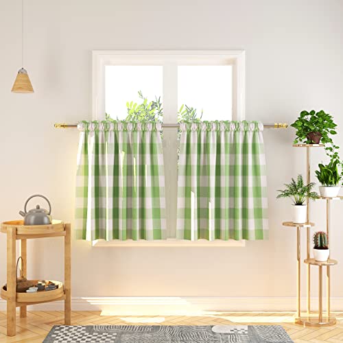 3 Pc Cotton Classic Country Farmhouse Kitchen Window Curtain -Mint Green & White Buffalo Check Tier & Valance Set, 54" x 18" / 27" x 24" - color: Plaids Mint Green&white, size: 27"W x 24"L (Pack of 3)