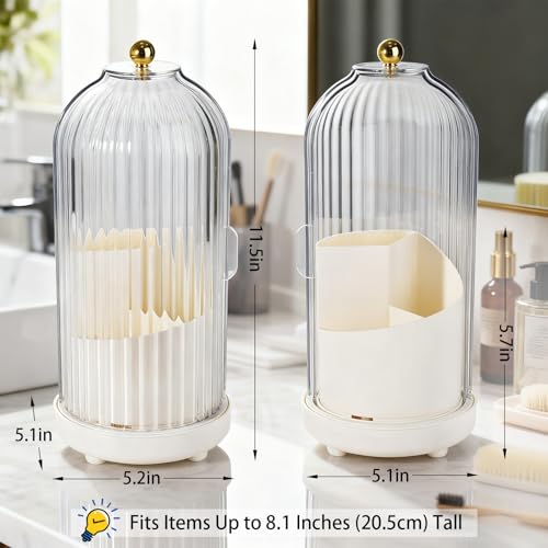 3-Slot Rotating Toothbrush Holders with Lid, Enclosed Toothbrush Holders for Bathrooms, Countertop Plastic Toothpaste Holder with Cover, Makeup Brush Holder for Vanity, Utensil Storage(White)