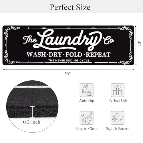 Pauwer Laundry Room Rug Runner 20"x60" Waterproof Rubber Laundry Mat Non Slip Kitchen Mats for Floor Washable Floor Mat Runner Rug for Farmhouse Mudroom Washroom Bathroom Decor - color: Black a, size: 1'8" x 5'