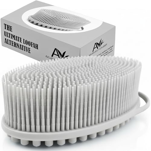 Avilana Premium Silicone Body Scrubber - Trusted Since 2017 - SGS Certified Food Grade Dual Sided Bath Brush, Quick-Dry Exfoliating Loofah Alternative, Massage Brush Sensitive Skin Women Men - color: Light Gray, size: Massage