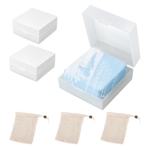 3PCS Travel Soap Case, Soap Holder Container with Draining Pad & Lid, Fits Bars Square, Waterproof Portable Travel Holder for Bathroom Gym Camping Outdoor Use - size: 3PCS