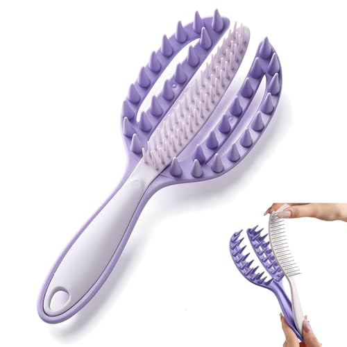 OULIGET 2-in-1 Scalp Massager Shampoo Brush,Hair Scrubber Scalp Stimulator Exfoliator Brush for Wet Dry Scalp Care,Curved Vented Hair Scrubber,Self Cleaning Hair Brush