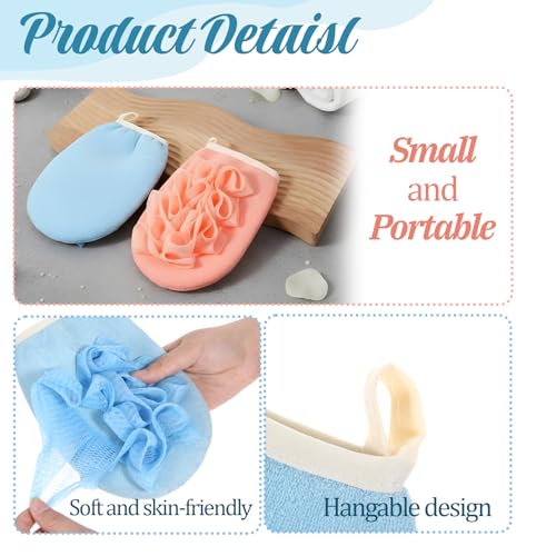 2 PCS Larger Lightweigh Travel Size Loofah, Terry Cloth Small Mini Travel Sponges, Exfoliating Bath Sponges, Bath Shower Pouf for Women Men Gentle Skin Cleansing Body (Pink, Blue)