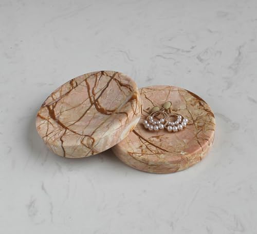 Natural Pink Marble Soap Dish, Round Small Jewelry Dish, Sponge Holder for Bathroom, Kitchen - color: Pink Marble