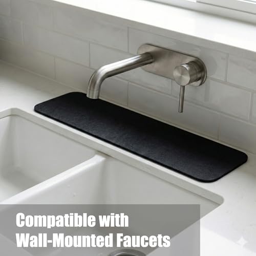 Customizable Kitchen Sink Faucet Mat: 24" Lx5.5 W Absorbent Splash Guard | Non-slip Fabric Rubber Mat, Cut to Fit Oval Rectangle Square Faucet & 2,3,4 Holes Irregular Sink with Soap Dispenser Air Gap - size: 24"Lx5.5"W -1PC