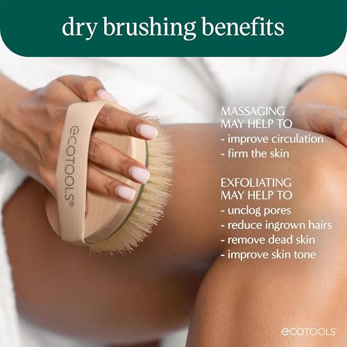 EcoTools Dry Body Brush for Circulation, Dead Skin Removal + Green Delicate EcoPouf Made with Recycled Netting for Cleansing and Exfoliating Sensitive Complexion, Self-Care Gifts - color: Green