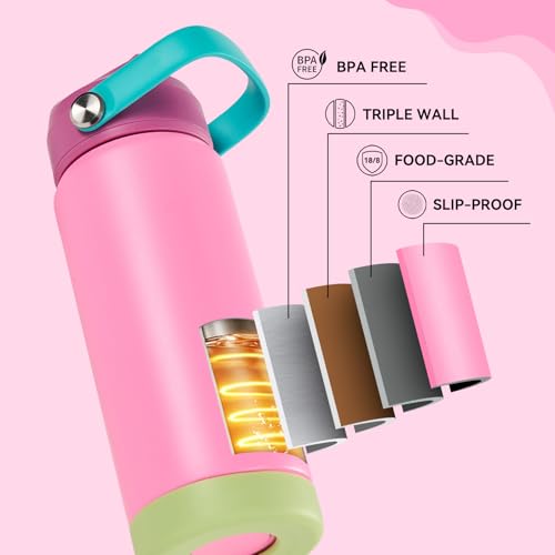 Fijinhom 18oz Insulated Stainless Steel Water Bottle, Wide Mouth Double Wall Vacuum, Silicone Straw, Sweat & Leak Proof, BPA Free Insulated Water Flask for Travel, Keep Cold 24h Hot 12h, Berries - color: Berries, size: 18 Ounces