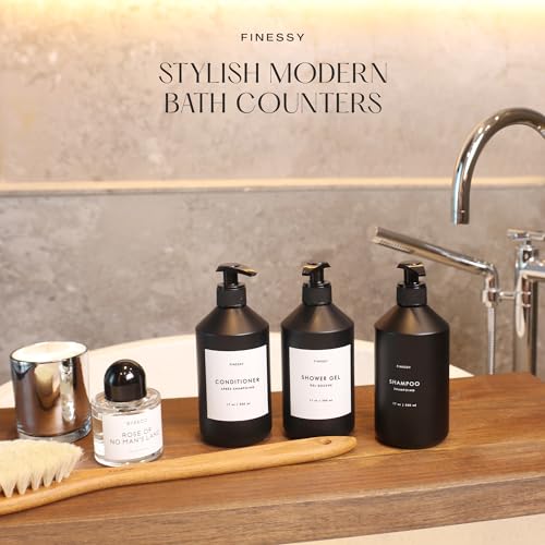 No Drill Wall Mount Shampoo and Conditioner Dispenser for Shower Gel Body Wash Soap Bottle Container Pump Black Refillable 3 Chamber Bottles, Bathroom Shampoo Dispenser for Shower Set Wall Mounted - color: Sophisticated Black
