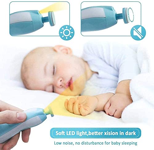 Qunlions life Electric Nail File Drill for Baby No Sharp Claws Hurt, 6 in 1 Safety Cutter Trimmer Clipper for Toes and Fingers (Blue) - color: Blue
