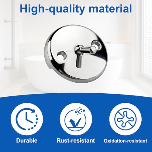 Trip Lever Bathtub Overflow Plate for DANCO 80991 Replacement Bath Tub Overflow Drain Cover with Screw,2-Hole Bath Tub Overflow Plate with Trip Lever, Chrome