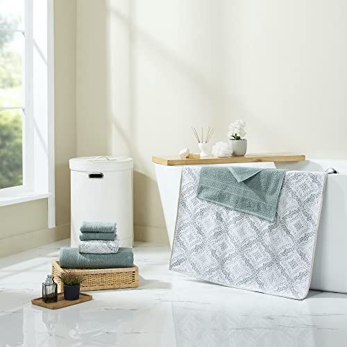 Modern Threads Capri 6-Piece Reversible Yarn Dyed Jacquard Towel Set - Bath Towels, Hand Towels, & Washcloths - Super Absorbent & Quick Dry - 100% Combed Cotton, Ivy - color: Ivy Green, style: Soft Geometric