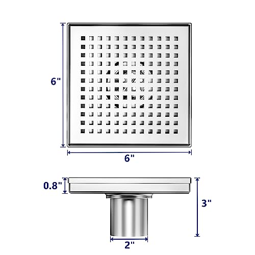 Neodrain Square Shower Drain with Removable Quadrato Pattern Grate, Brushed 304 Stainless Steel Square Drain for Bathroom, with Hair Strainer and Lifting Hook,CUPC Certified (Brushed Nickel, 6 in) - color: Stainless, size: 6 IN
