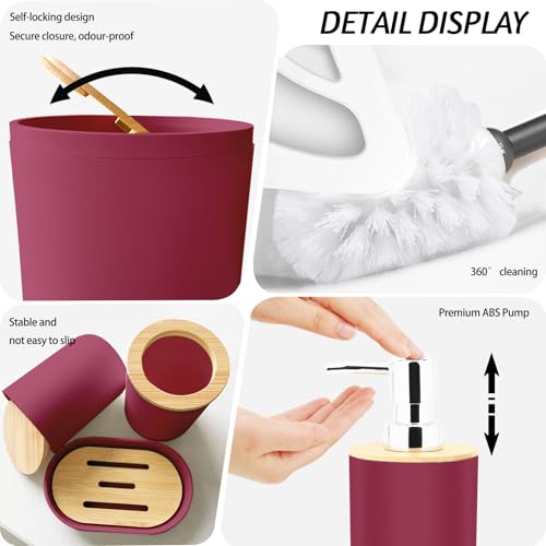 Lnond Red Bathroom Set, Red Abstract Cubes Bathroom Accessories Sets Complete, Luxury Restroom Set with Shower Curtain and Rugs, Trash Can, Toilet Brush Holder Set & Soap Dispenser - style: Red