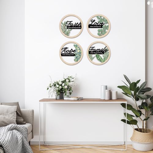 TOARTi Bohemian Inspirational Wooden Hanging Signs Sage Green Botanical Wall Art for Bedroom Living Room Eucalyptus Faith Hope Love Family Positive Affirmations Wall Decor Hollow Boho Minimalist Wood Plaques - color: Green Leaves Quotes Wall Art