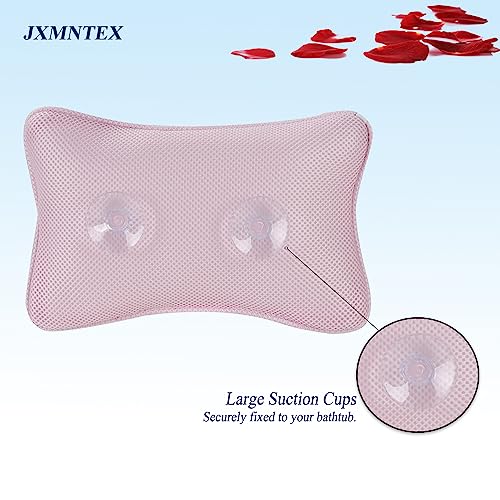 Bath Pillow for Tub, Non Slip with 2 Large Suction Cups, Breathable Soft, Comfortable Head Neck Support, Machine Washable (Pink) - color: L-pink
